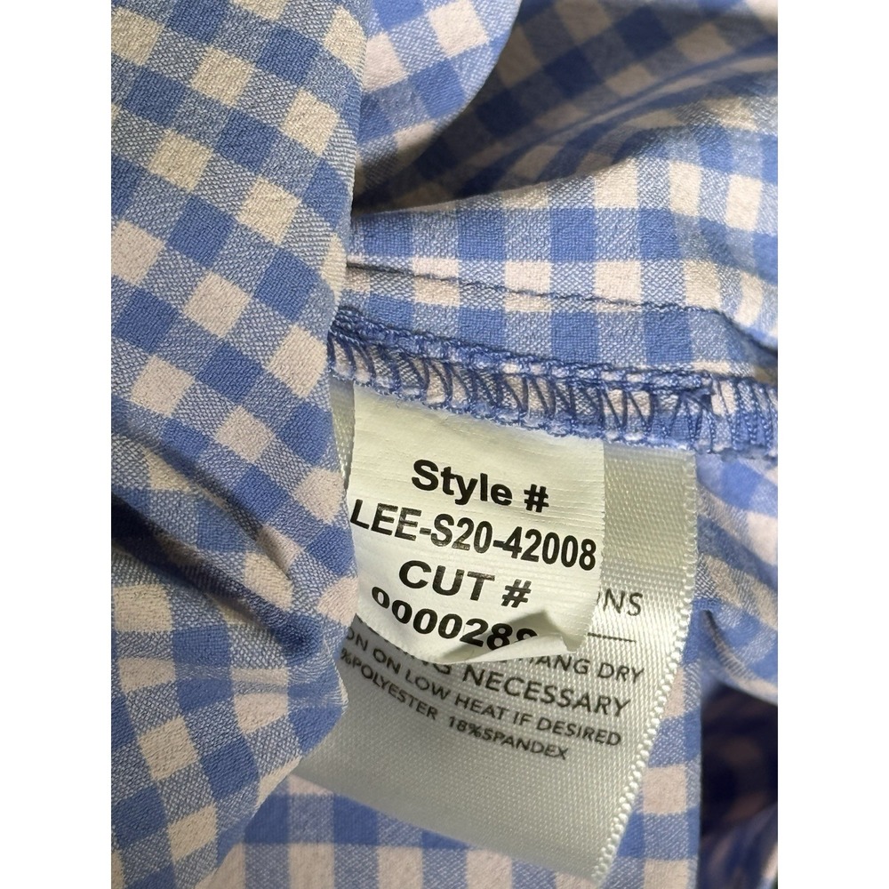 Mizzen Main Leeward Shirt Mens XL Blue Gingham Trim Fit Performance Stretch - Picture 7 of 15